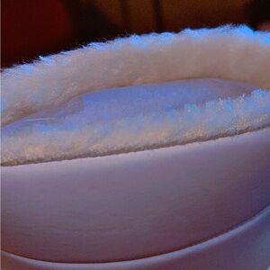 White Faux Leather Front Zip Moon Boot Trimmed in Rhinestones and Lined with fur